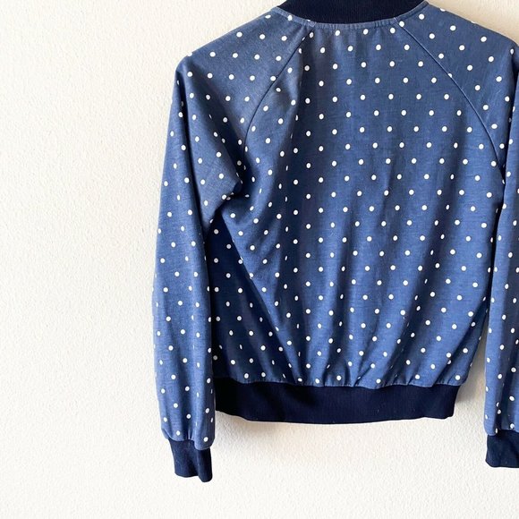 Modcloth Seen Around town blue white polka dot bomber jacket S - Picture 5 of 5